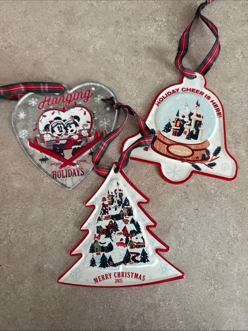 Disney Red, White & Green Holiday Ornament Trio